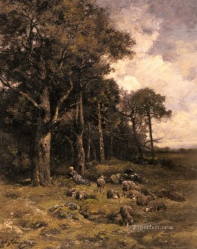 シャルル・エミール・ジャック Painting - 羊の群れと休む羊飼い 動物作家 シャルル・エミール・ジャック